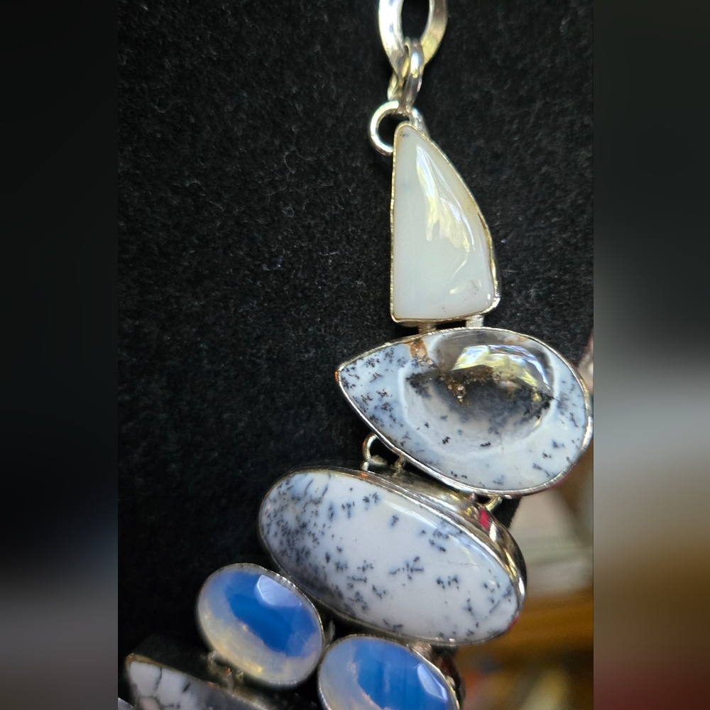 HOST PICK! 🎉🎊Dendritic Opal Opalite & Agate Sterling Necklace Sz22" Adjustable - Picture 10 of 13